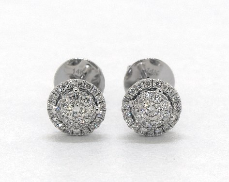 Earrings Diamond Earrings 14k White Gold Round Halo Cluster Stud