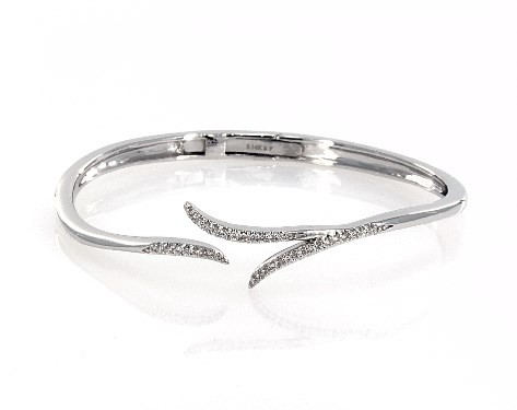 14K White Gold Vine Motif Diamond Hinged Bracelet