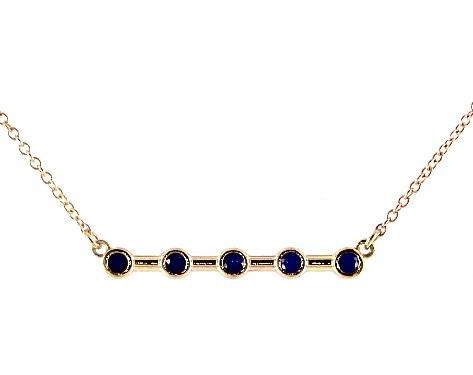14K Yellow Gold Blue Sapphire Bezel Set Bar Necklace