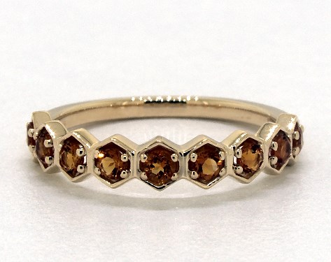 14K Yellow Gold Citrine Honeycomb Ring