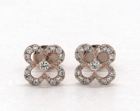 14k Rose Gold Open Petal Golden Blossoms Diamond Earrings 14k Rose Gold Open Petal Golden Blossoms Diamond Earrings