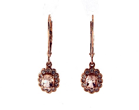 Earrings Gemstone 14k Rose Gold Ballerina Oval Halo Earrings Gemstone 14k Rose Gold Ballerina Oval Halo Morganite And Diamond Leverback 50x40mm Item 64854