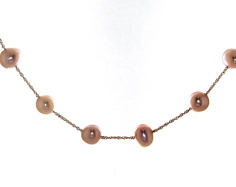 14K Rose Gold Freshwater Cultured Pearl Station Necklace (6.0-6.5mm)