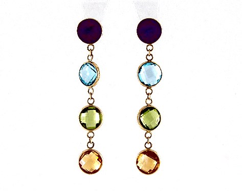 Vintage Style Multicolor Gemstone Earrings – 14K Gold Plated, Dangle/Drop With Pearl Accents