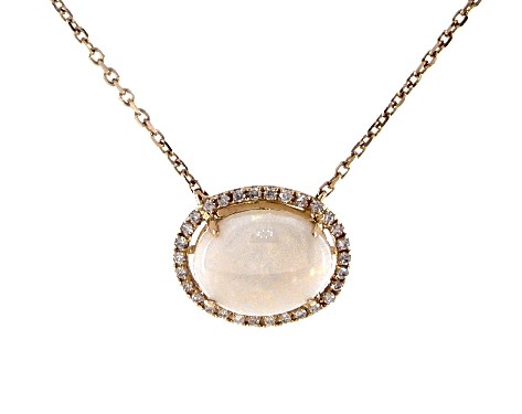 14K Yellow Gold Opal and Diamond Halo Necklace By EFFY (10.0x8.0mm)