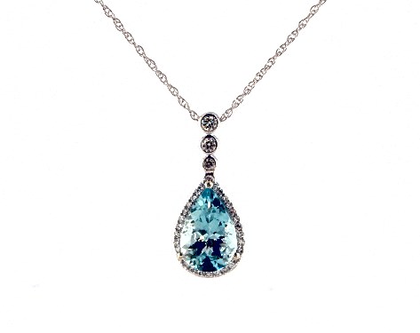 14K White Gold Aquamarine Pear Drop with Diamonds Necklace By EFFY