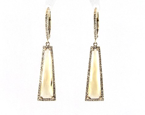 14K Yellow Gold Geometric Citrine and Diamond Drop Earrings (20.0x5.0m)