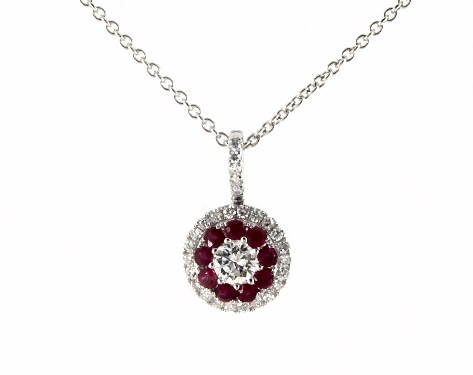 Necklaces Gemstone 14k White Gold Double Halo Ruby And Diamond Necklace Item 65773 - 14k Gold Diamond And Ruby Pendant Necklaces Gemstone 14k White Gold Double Halo Ruby And Diamond Necklace Item 65773 - 14k Gold Diamond And Ruby Pendant