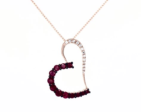 14K Rose Gold Ruby and Diamond Open Heart Necklace