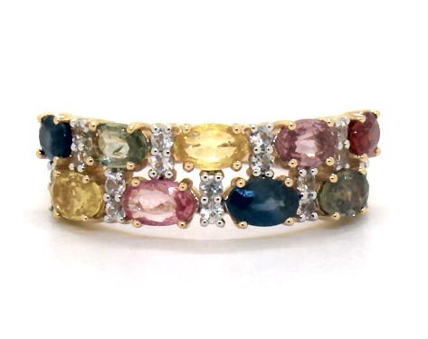 fashion rings, gemstone rings, 14k yellow gold multi sapphire double ...