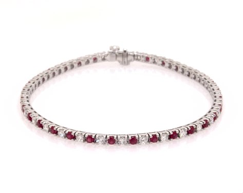 14K White Gold Alternating Ruby and Diamond Tennis Bracelet