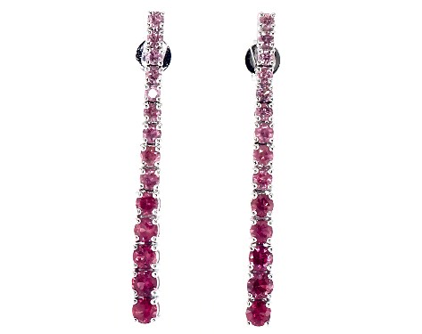 14K White Gold Single Trail Ombre Ruby to Pink Sapphire Drop Earrings