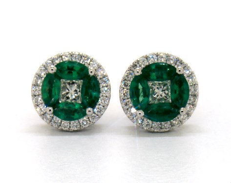 14K White Gold Marquise Emerald and Diamond Earrings