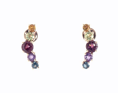 14K Rose Gold Everyday Multi Color Stone Climber Earrings