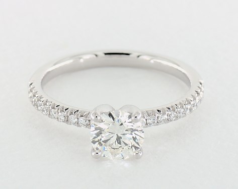 0.92 Carat I-VS2 Excellent Cut Round Diamond Petite Pavé Engagement Ring
