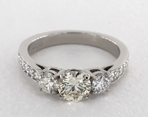 1.27 Carat M-VS2 Excellent Cut Round Diamond Three Stone Round and Pavé Set Diamond Engagement Ring