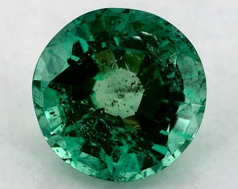 1.52 carat Round Natural Green Emerald Three Stone Diamond Engagement Ring with Scroll Undergallery