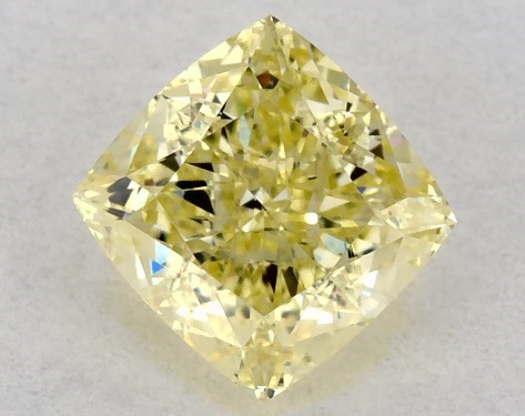 This cushion cut 0.92 carat Fancy Yellow color SI1 clarity has a diamond grading report from GIA