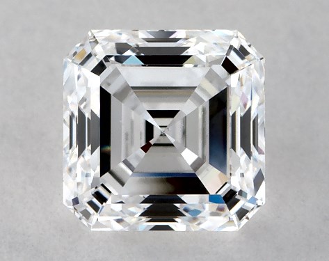 This 1.01 carat asscher diamond E color VS1 clarity has Very Good proportions and a diamond grading report from GIA